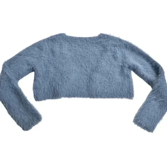 Zara Soft Fuzzy Cropped Cardigan Open front Long Sleeve  Blue Size Medium - Picture 10 of 10
